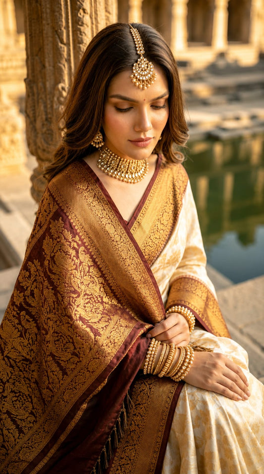 White Silk Elegant Banarsi Saree Product