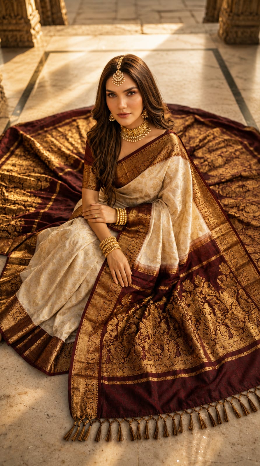 White Silk Elegant Banarsi  Saree  Product